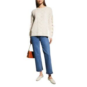 NWT Neiman Marcus Cashmere Sweater Womens XS Beige Bone Crew Neck Long Sleeve